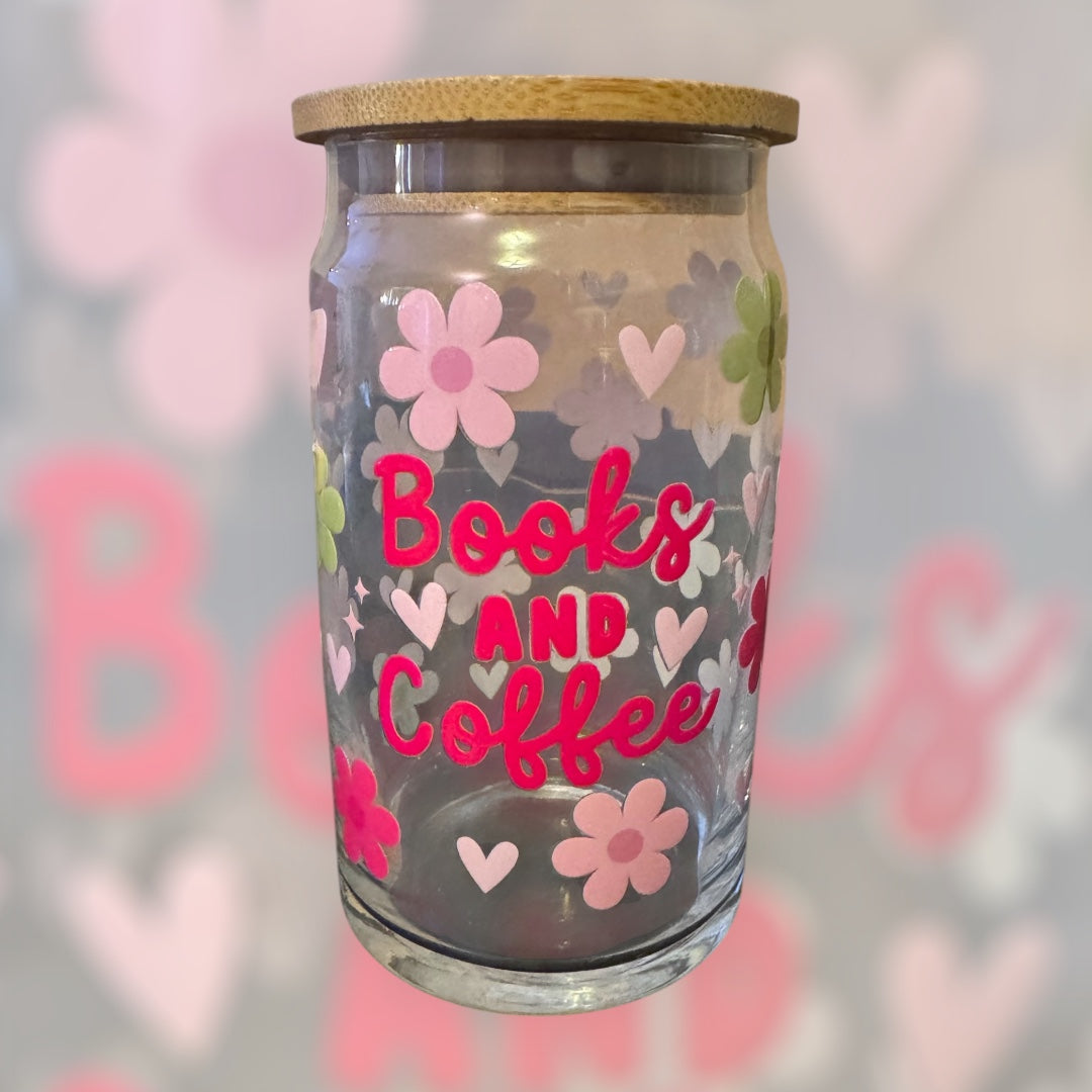 Books and Coffee 16oz Glass Tumbler