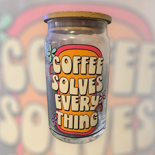 Coffee Solves Everything 16oz Glass Tumbler